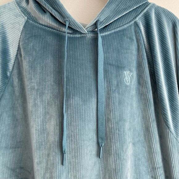Victoria's Secret On Point Ribbed Velour Cropped Velvet Hoodie Blue Size Large - Picture 5 of 9